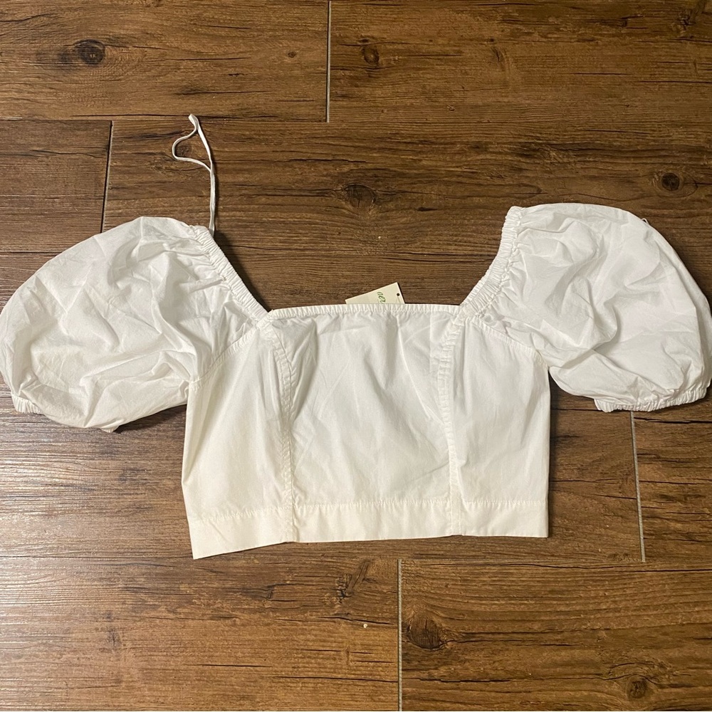 NWT Aerie White Puff-Sleeve Crop Top - Picture 5 of 8